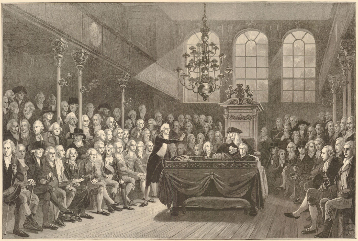Mr. Pitt addressing the House of Commons in 1793. London. Politics 1885 print